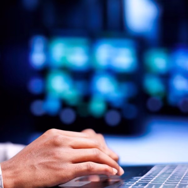 close-up-shot-manager-server-hub-using-laptop-set-up-configuration-management-tools-that-enable-automatic-failover-load-balancing-preventing-rackmounts-data
